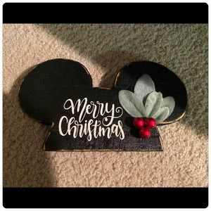 Wooden “Rustic” Finish Mickey “Merry Christmas” Ears Decoration